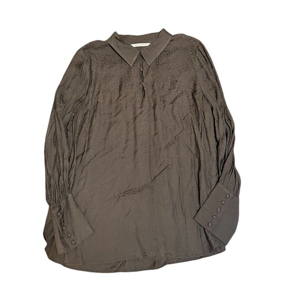 Soft Surroundings Olive Green Leopard Animal Print Viscose Blouse Size L - Picture 2 of 8